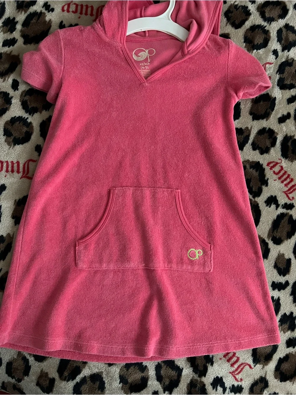 OP Girls Pink Hooded Terry Short-Sleeve Dress